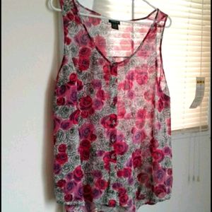 Sleeveless multi floral button down blouse